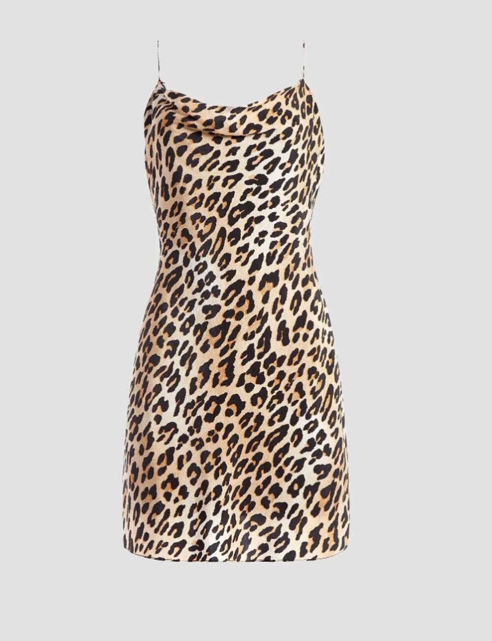 Alice + Olivia Dress 2 Harmony Leopard Draped Slip Mini Satin Mini Sexy Party